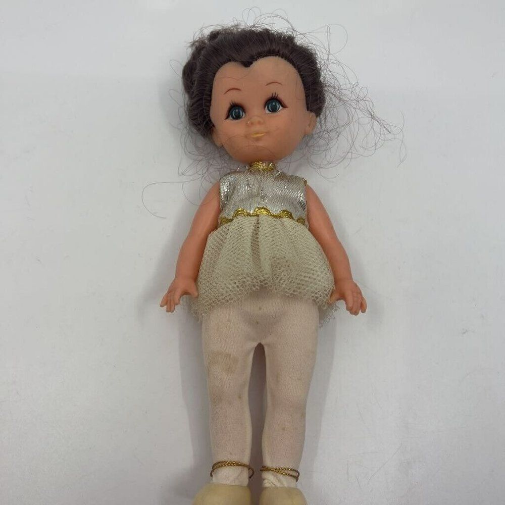 US Co Inc Ballerina Doll 1977 8.5" Silver Gold Cream Good Vintage Hong Kong
